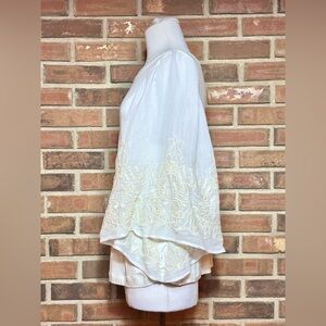 Anthropologie eri + ali Off-White Bell Sleeve Blouse Embroidered Sheer M
